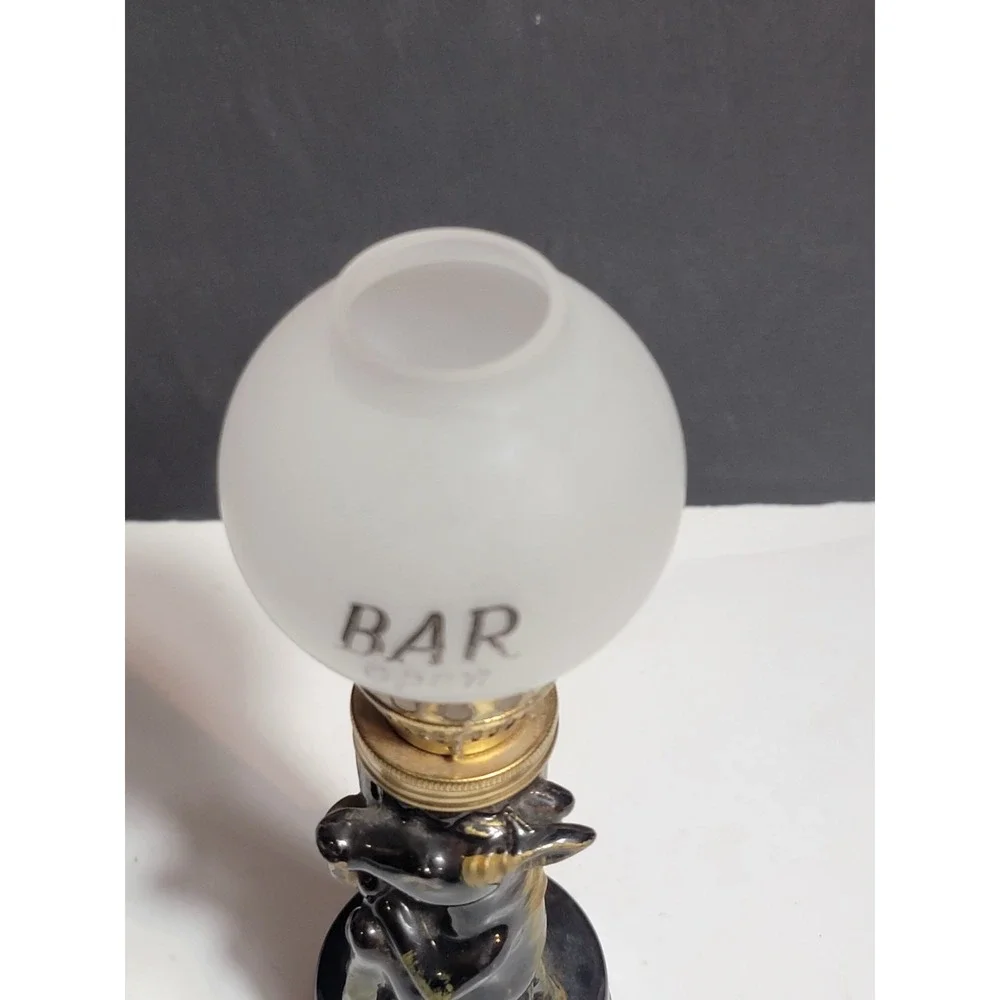 Vintage Hobo Drunk Ceramic Oil Lamp Japan Bar Decor Frosted Globe 7.5in